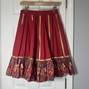 Vintage Partners Please Malco Modes Square Dance Skirt Red Gold Asian Western M